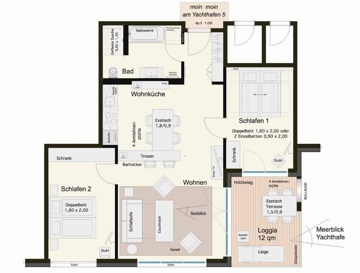 Apartmenthaus Hafenspitze Ap 5 - "Am Yachthafen 5" - Blickrichtung Offenes Meerstrandpromenade Eckernforde Bagian luar foto